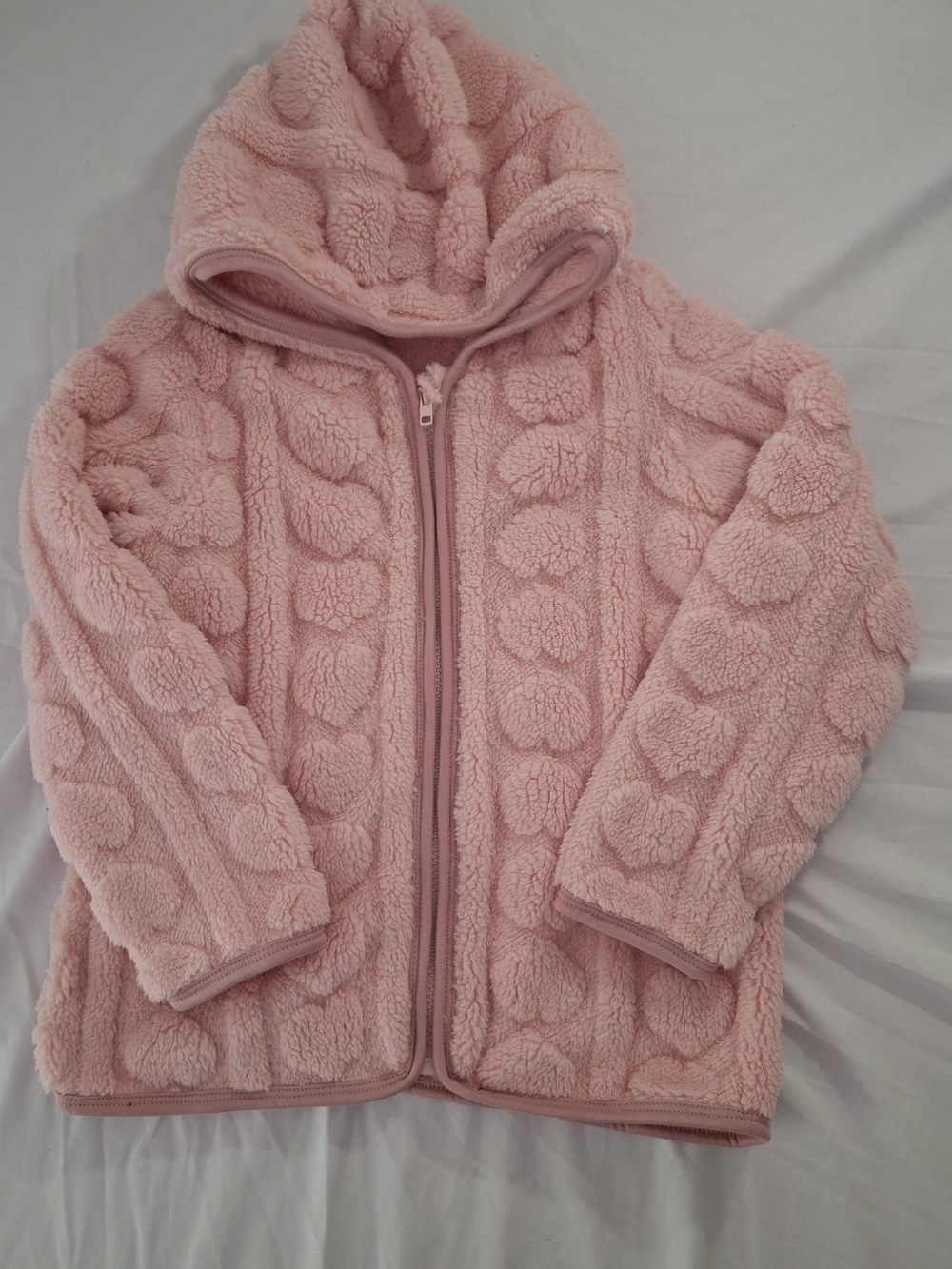 Pink Heart Sherpa Hooded Zip-Up Girls Jacket. NWOT. Size 5/6